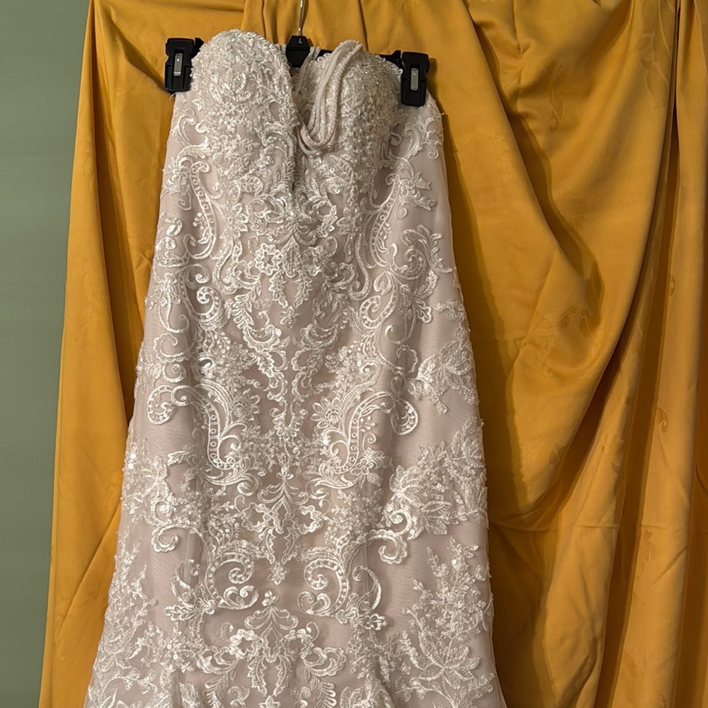 Stella York Lace Strapless Dress in Cream